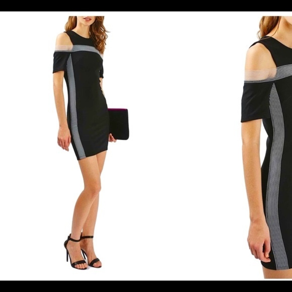Topshop Black and White cold shoulder cocktail dress short sleeve
